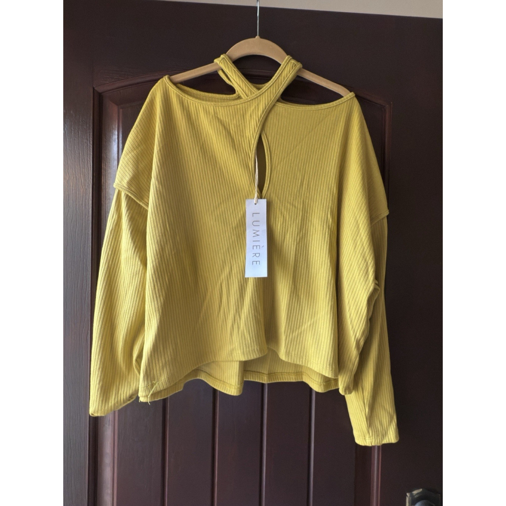 Nwt Lumiere Golden yellow women’s top size small Ribbed Cutout Long Sleeve